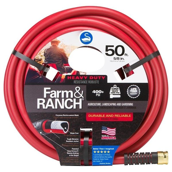 Swan SNFR58050 Garden Hose, 58 in, 50 ft L, Female x Male, Polyester, Red CSNFR58050